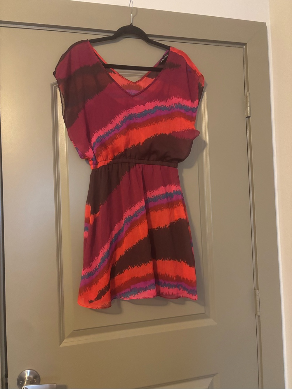 Express Y2K Abstract Print Chiffon Mini Dress Small Pink Red Purple